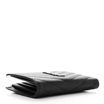 Saint Laurent Grain De Poudre Matelasse Chevron Monogram Zipped Two-Part Wallet Black 4 of 8