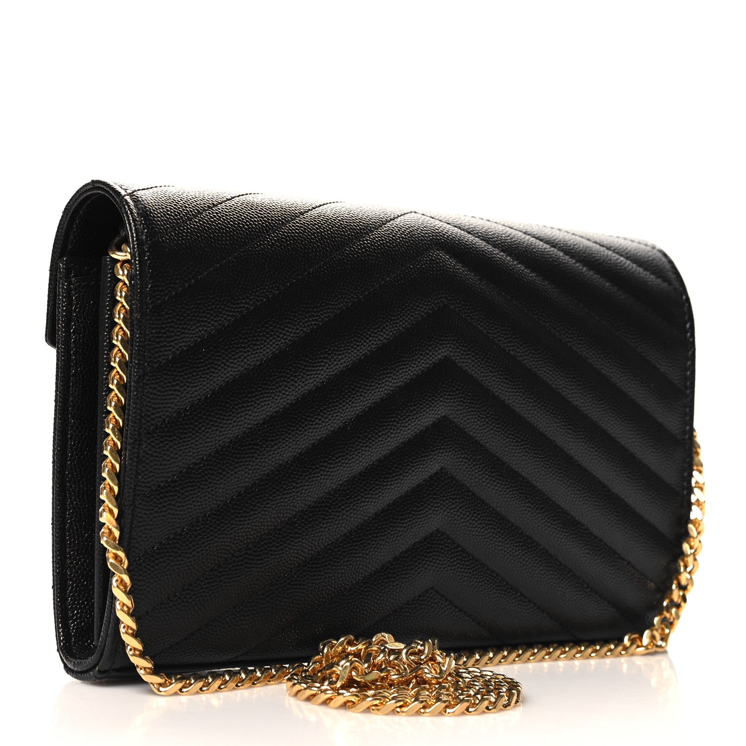 Saint Laurent Grain De Poudre Matelasse Chevron Monogram Chain Wallet  Black 3 of 11
