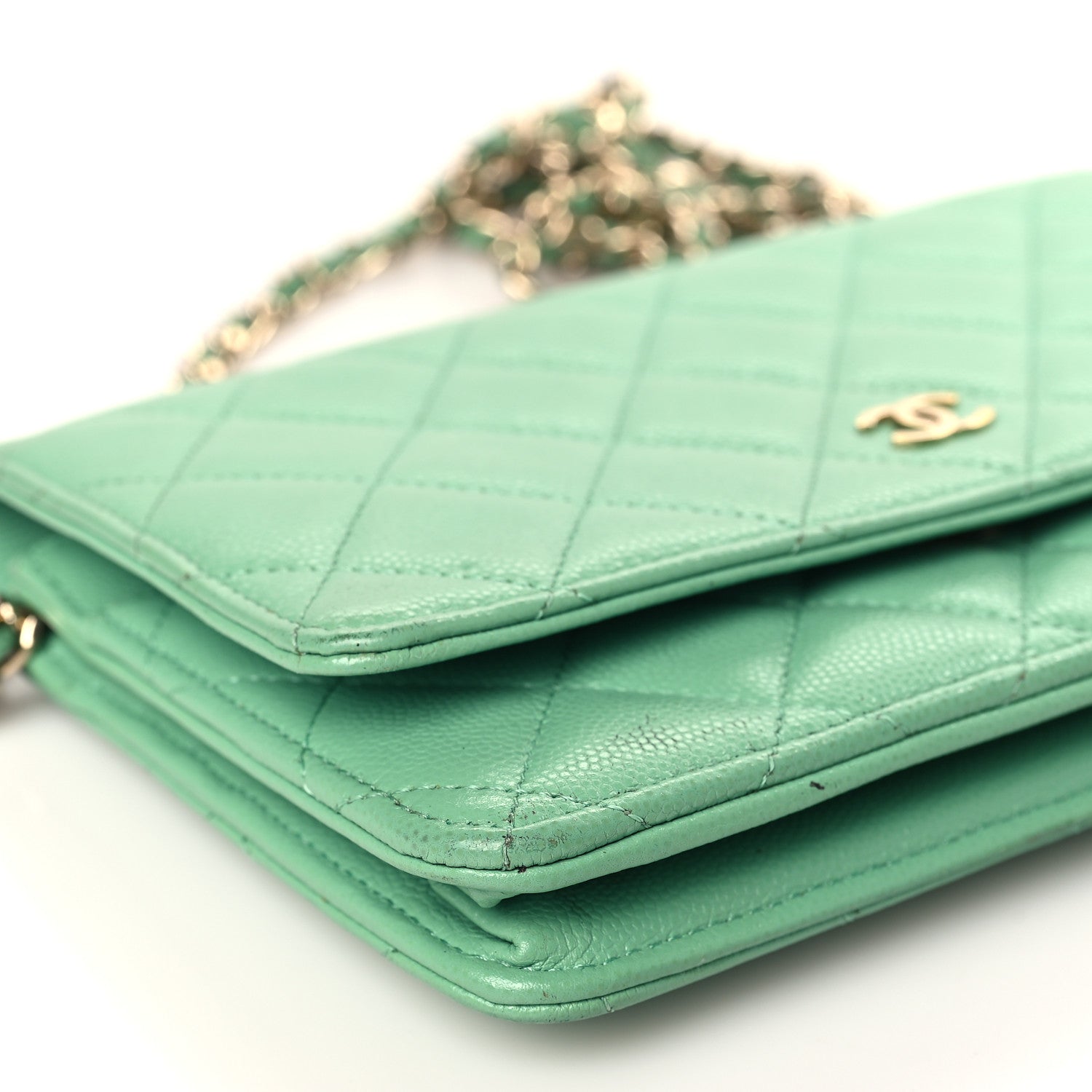 Chanel Caviar Quilted Wallet on Chain WOC Green 9 of 13