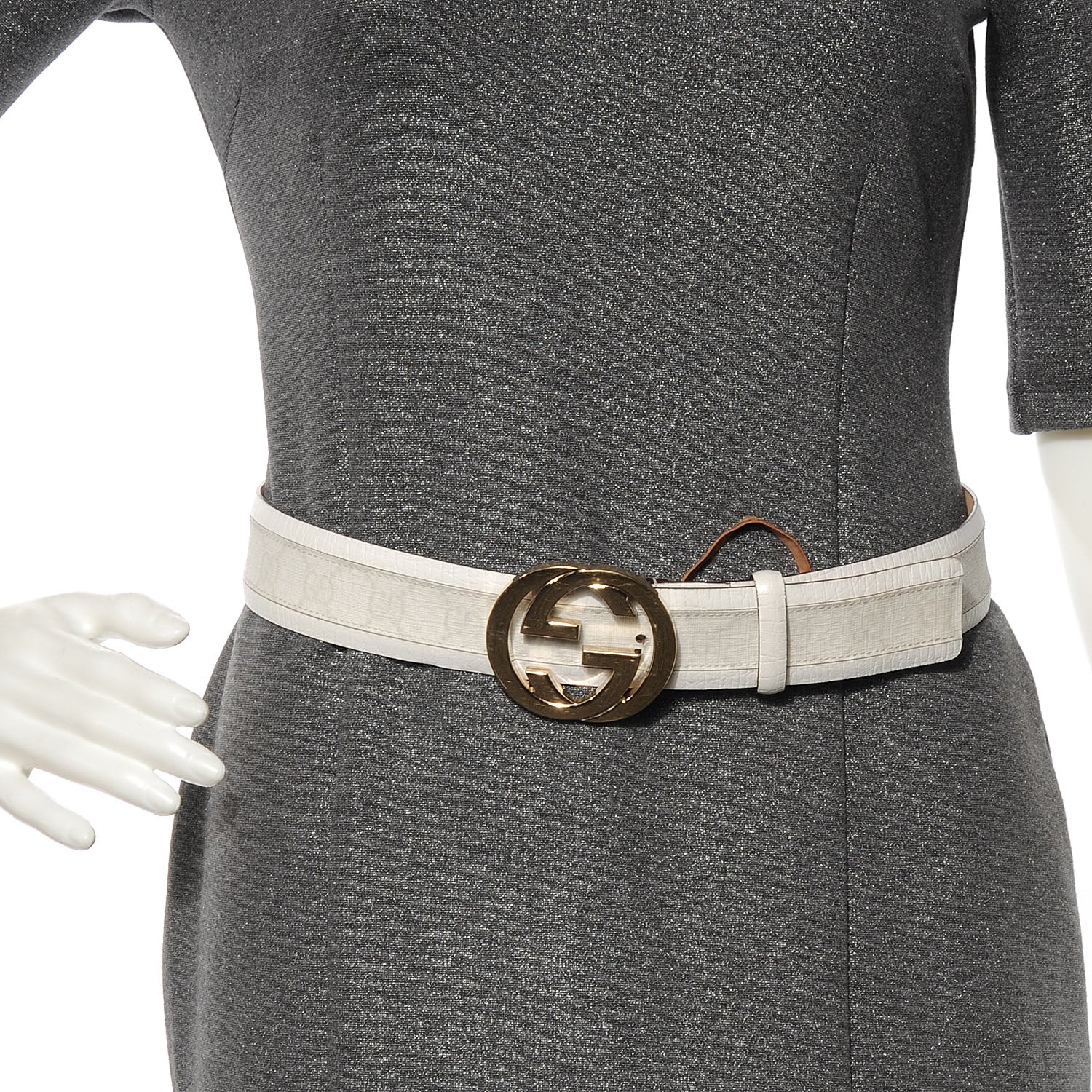 Gucci GG Plus Monogram Calfskin Interlocking G 40mm Belt 80 32 White 2 of 4