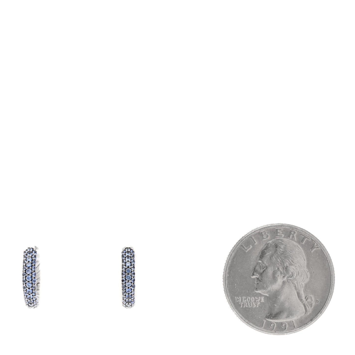 Sterling Silver Blue Sapphire Petite Pave Huggie Hoop Earrings