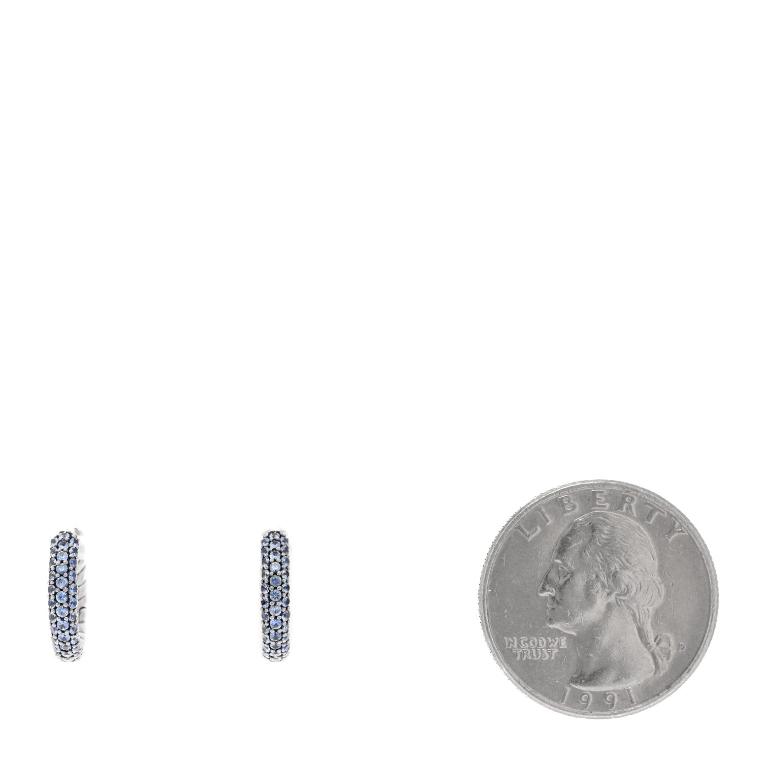 David Yurman Sterling Silver Blue Sapphire Petite Pave Huggie Hoop Earrings 2 of 4