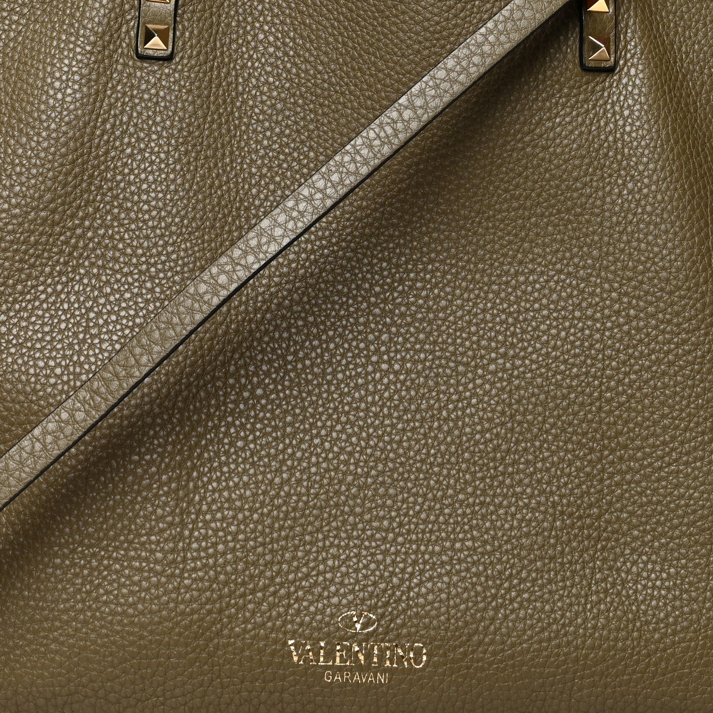 Grained Calfskin Medium Rockstud Reversible Tote Army Green Pink