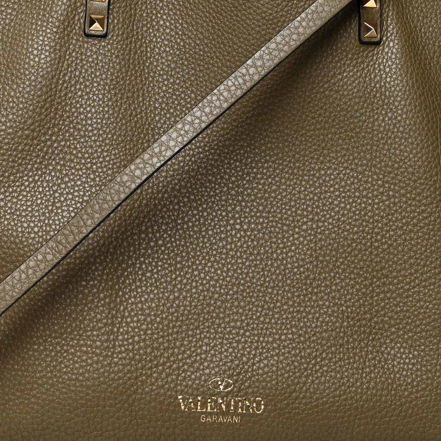 Valentino Garavani Grained Calfskin Medium Rockstud Reversible Tote Army Green Pink 7 of 16