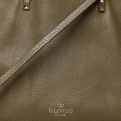 Valentino Garavani Grained Calfskin Medium Rockstud Reversible Tote Army Green Pink 7 of 16