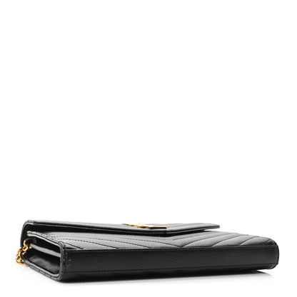 Saint Laurent Grain De Poudre Matelasse Chevron Monogram Chain Wallet Black 4 of 9