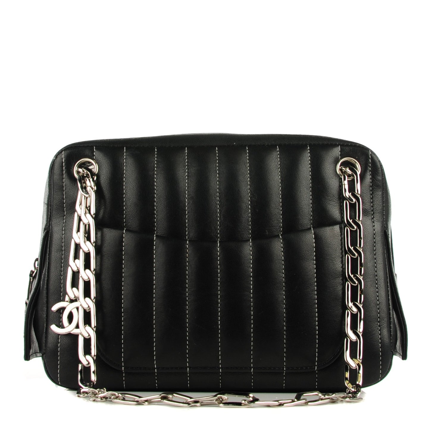 Lambskin Vertical Quilted Mademoiselle Small Camera Case Black