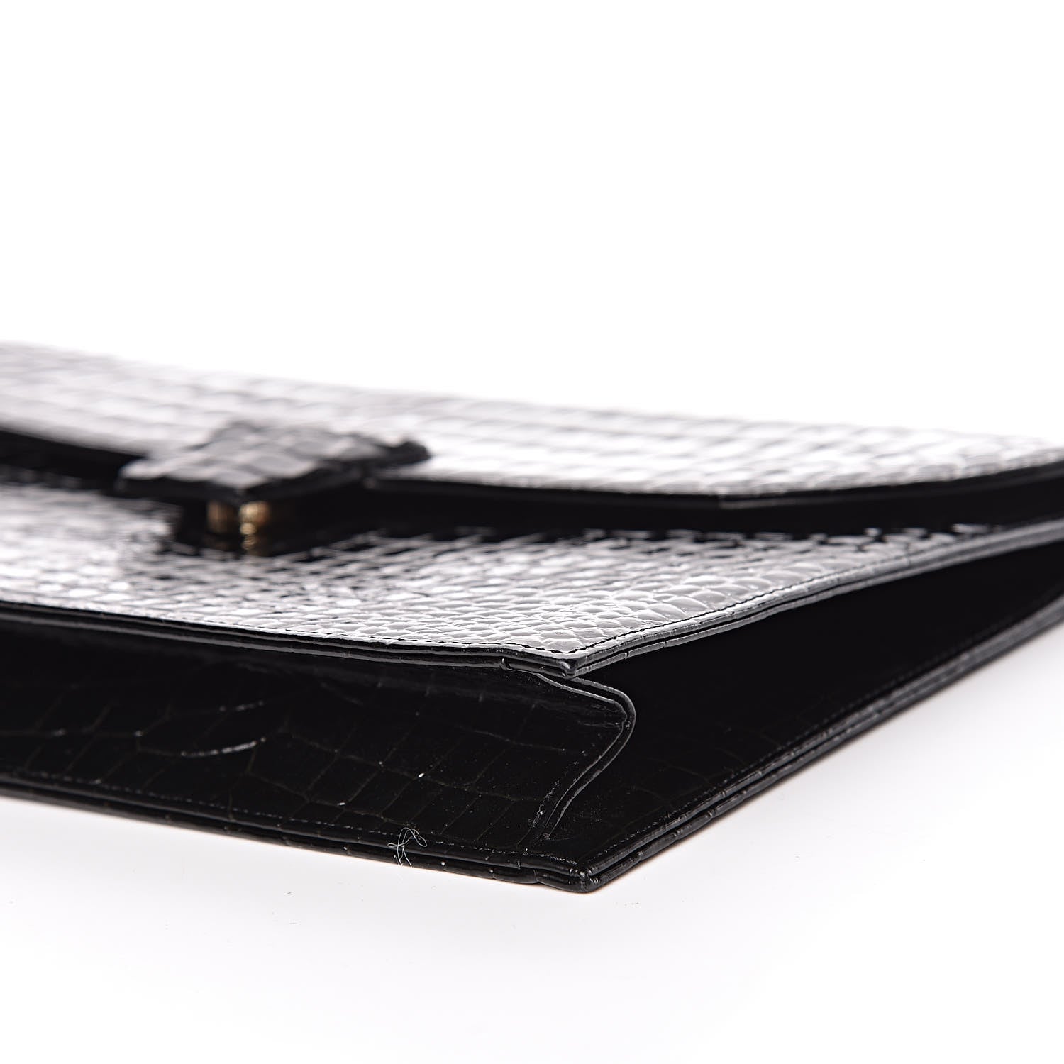 Saint Laurent Calfskin Crocodile Embossed Clutch Black 9 of 9