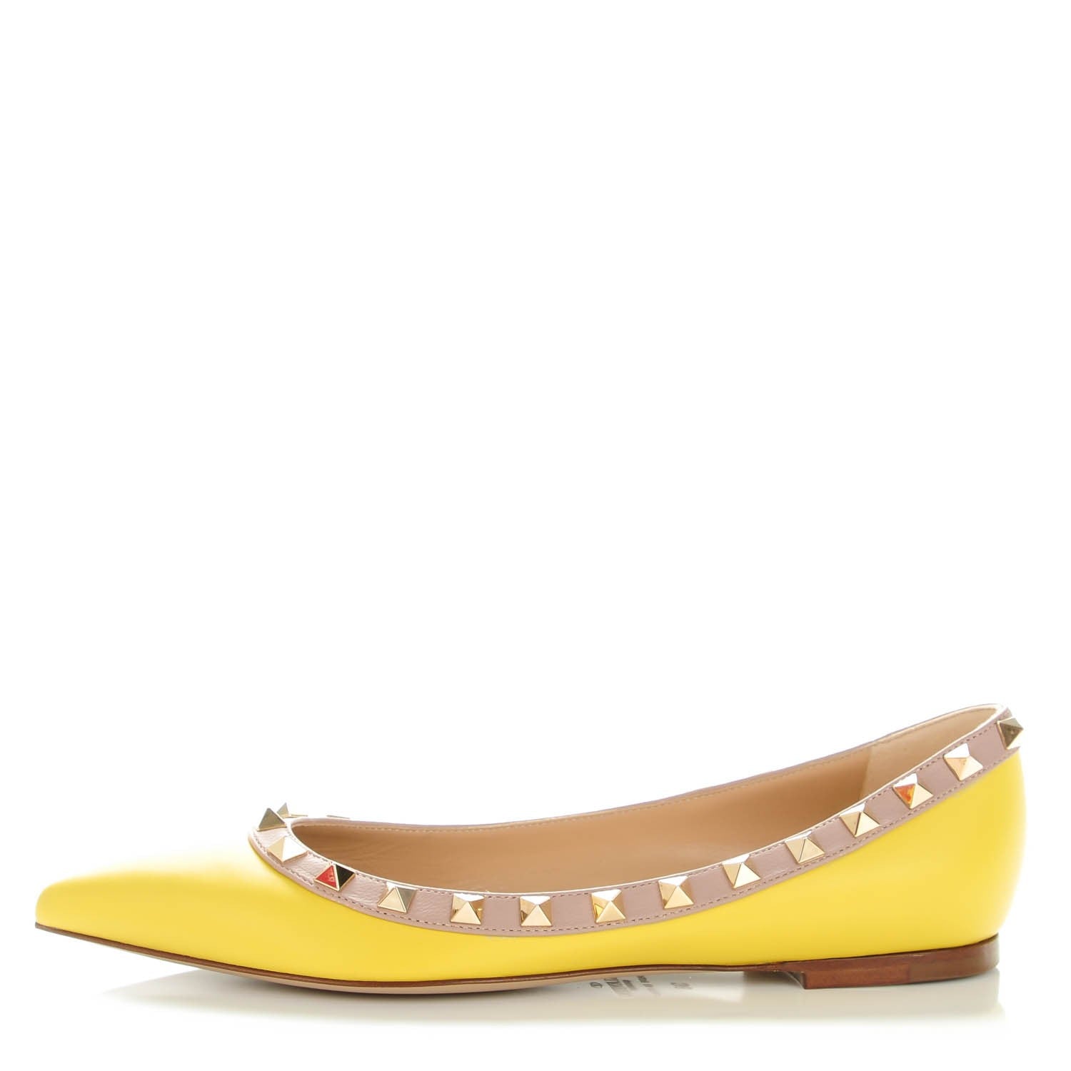 Valentino Garavani Calfskin Nappa Rockstud Ballerina Flats 36 Yellow Poudre 1 of 8