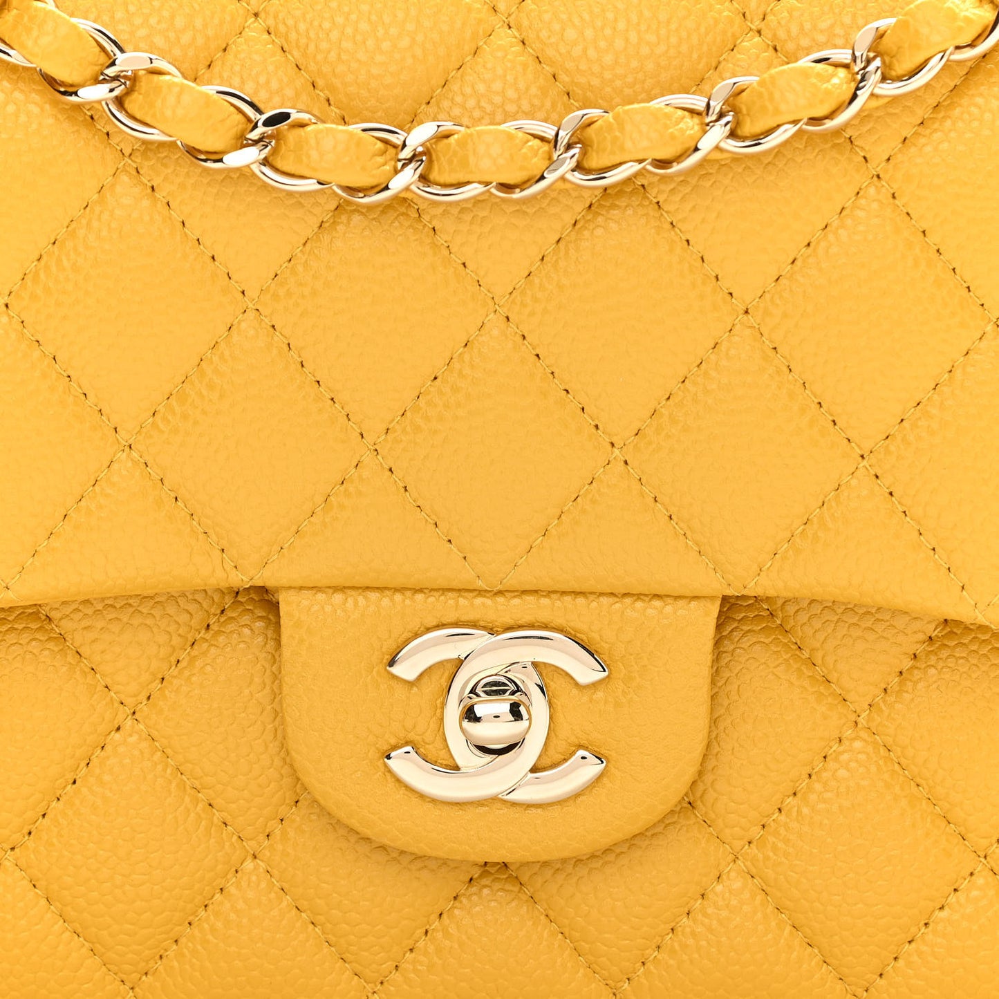 Caviar Quilted Medium Double Flap Yellow