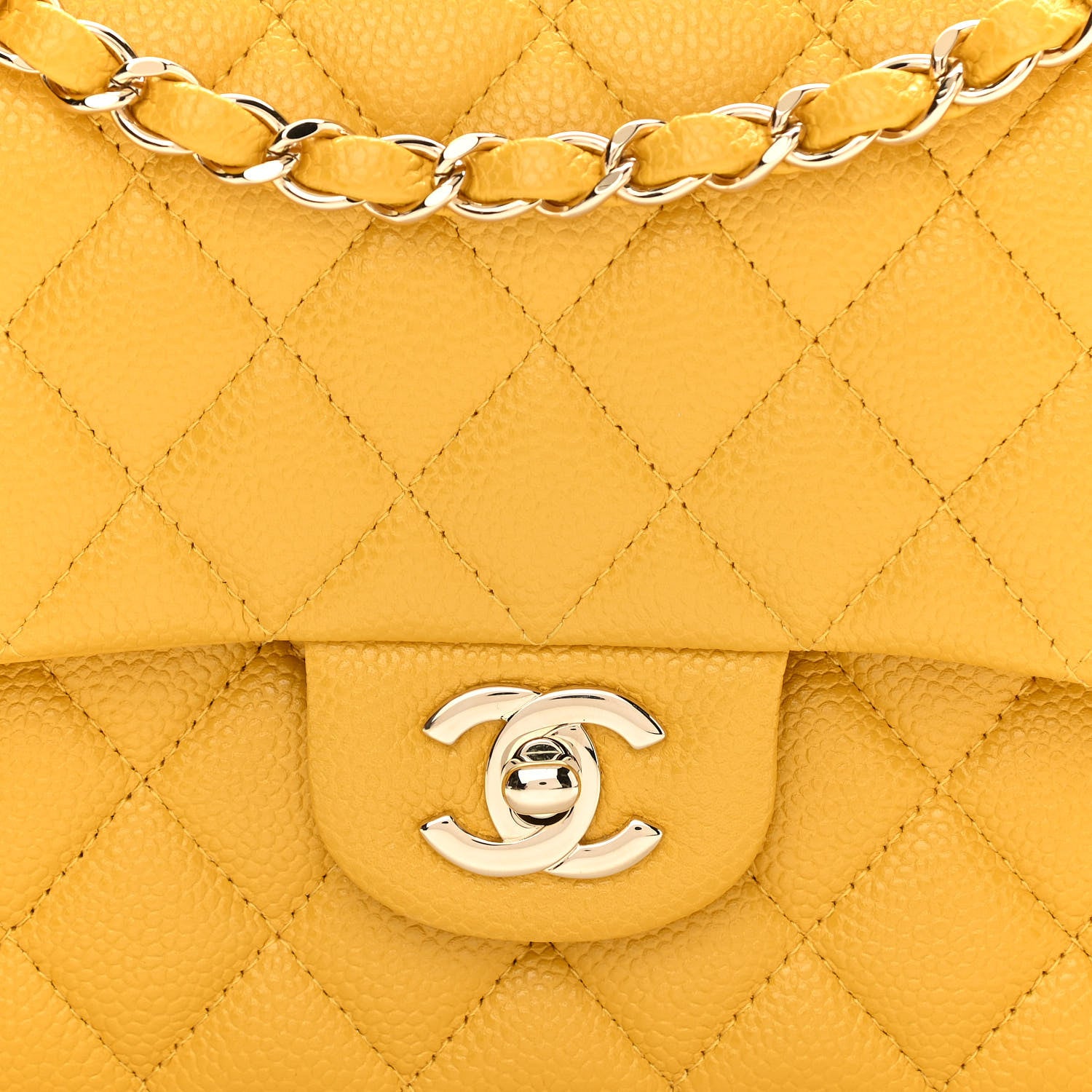 Chanel Caviar Quilted Medium Double Flap Yellow 8 of 12