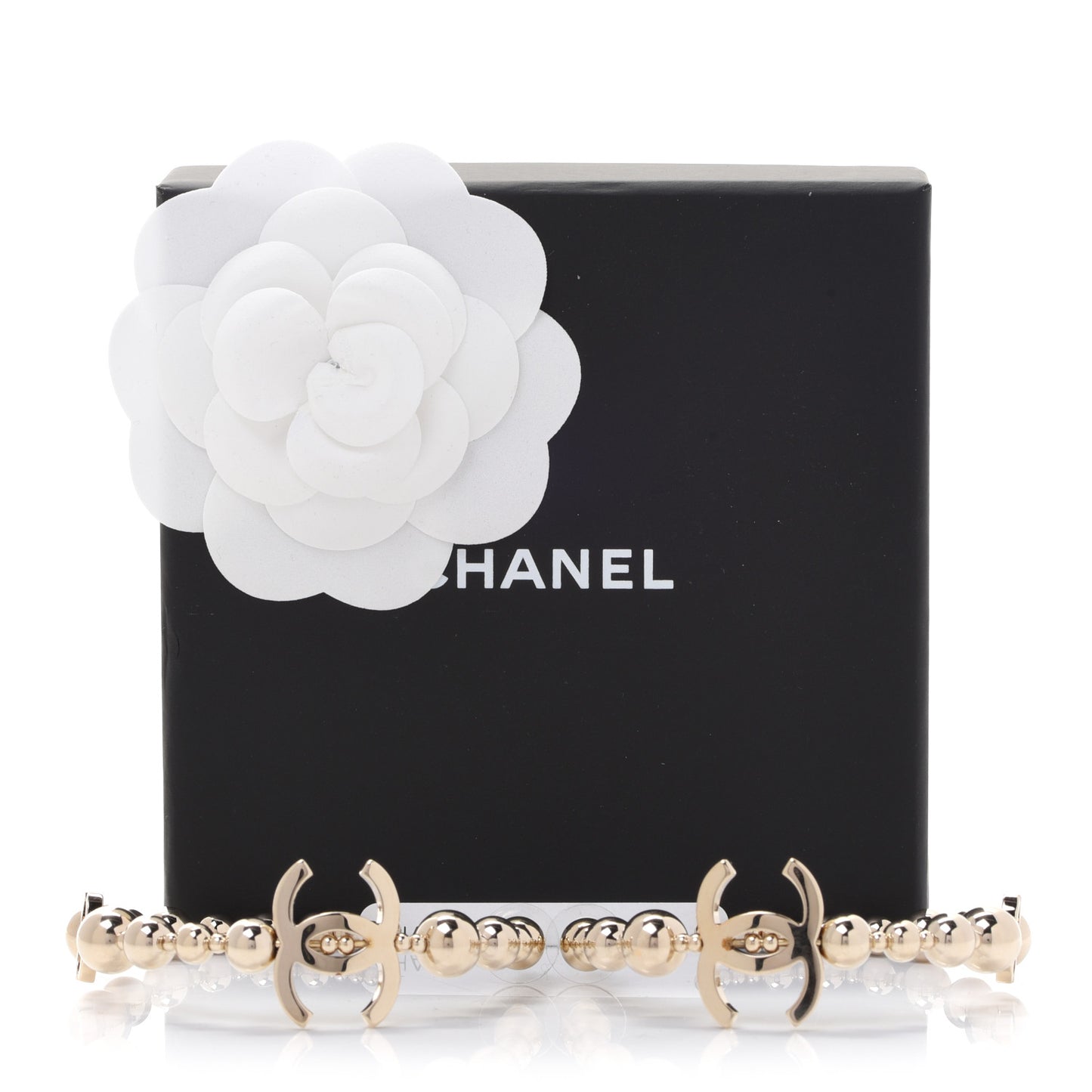 Metal Bead CC Hoop Earrings Gold