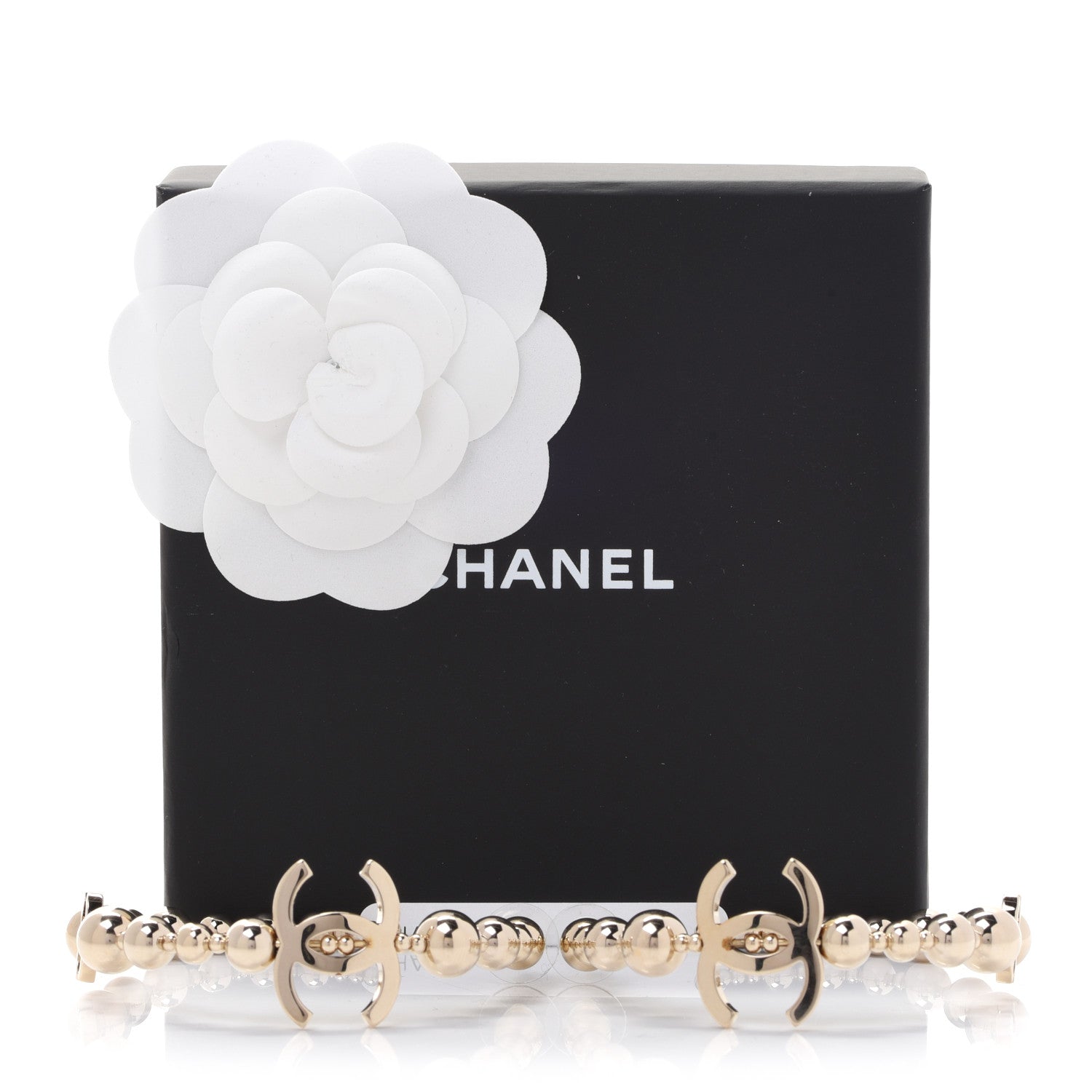 Chanel Metal Bead CC Hoop Earrings Gold 5 of 5