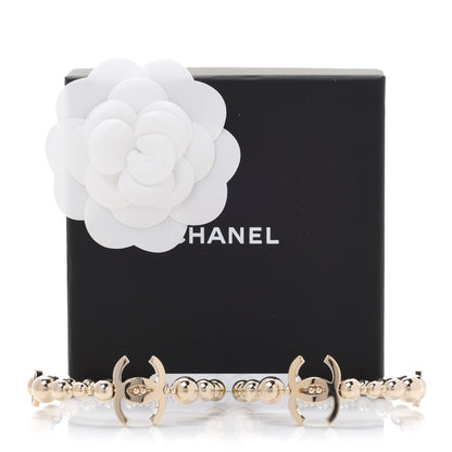 Chanel Metal Bead CC Hoop Earrings Gold 5 of 5