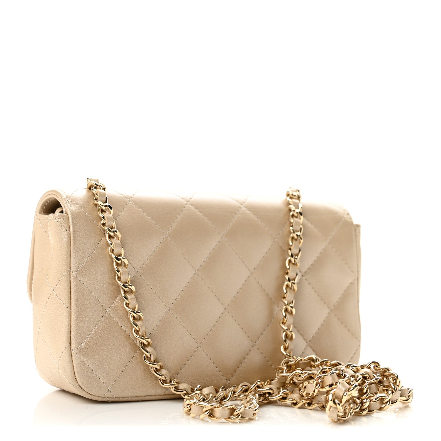 Chanel Metallic Lambskin Quilted Extra Mini V For Victory Flap Light Gold 2 of 12