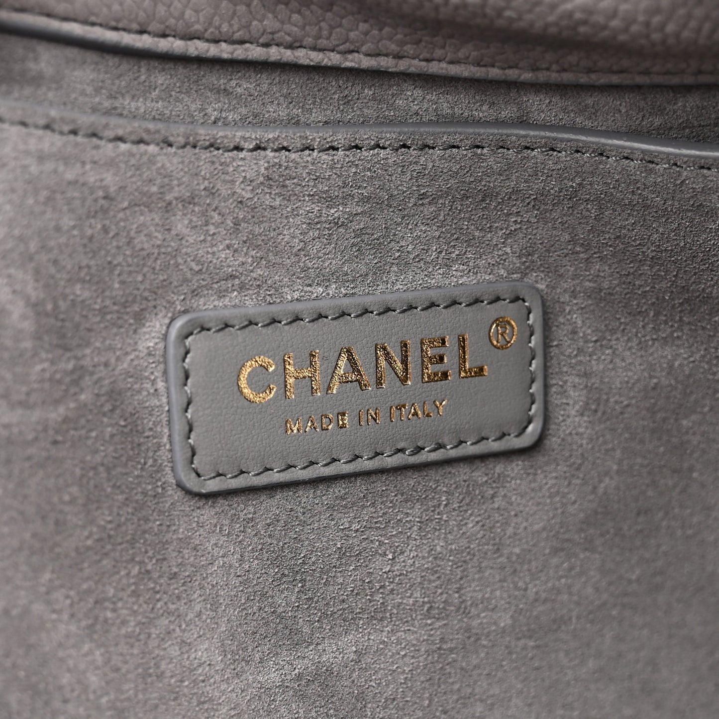 Grained Nubuck Caviar Quilted Large Shopping Bag Grey