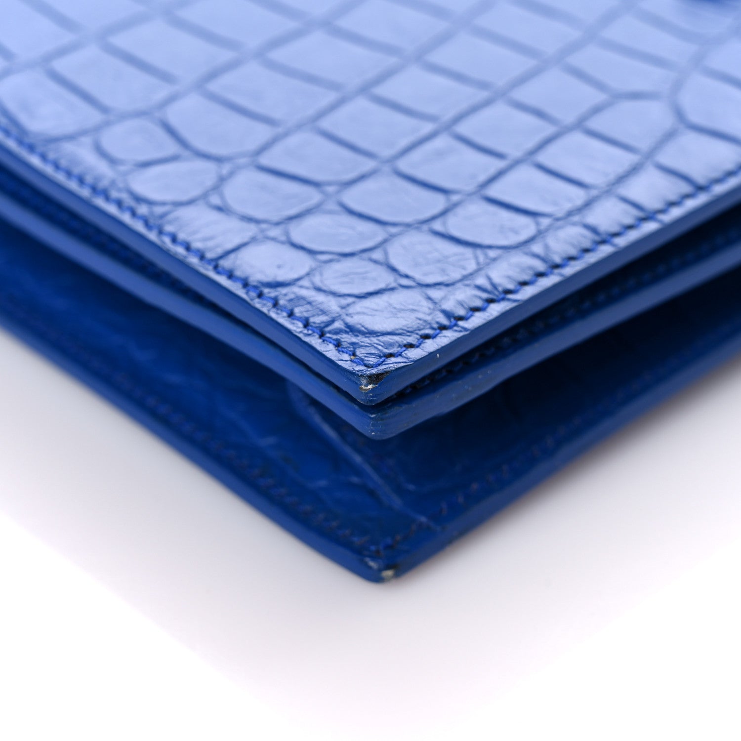 Saint Laurent Calfskin Crocodile Embossed Classic Kate Monogram Clutch Royal Blue 8 of 17