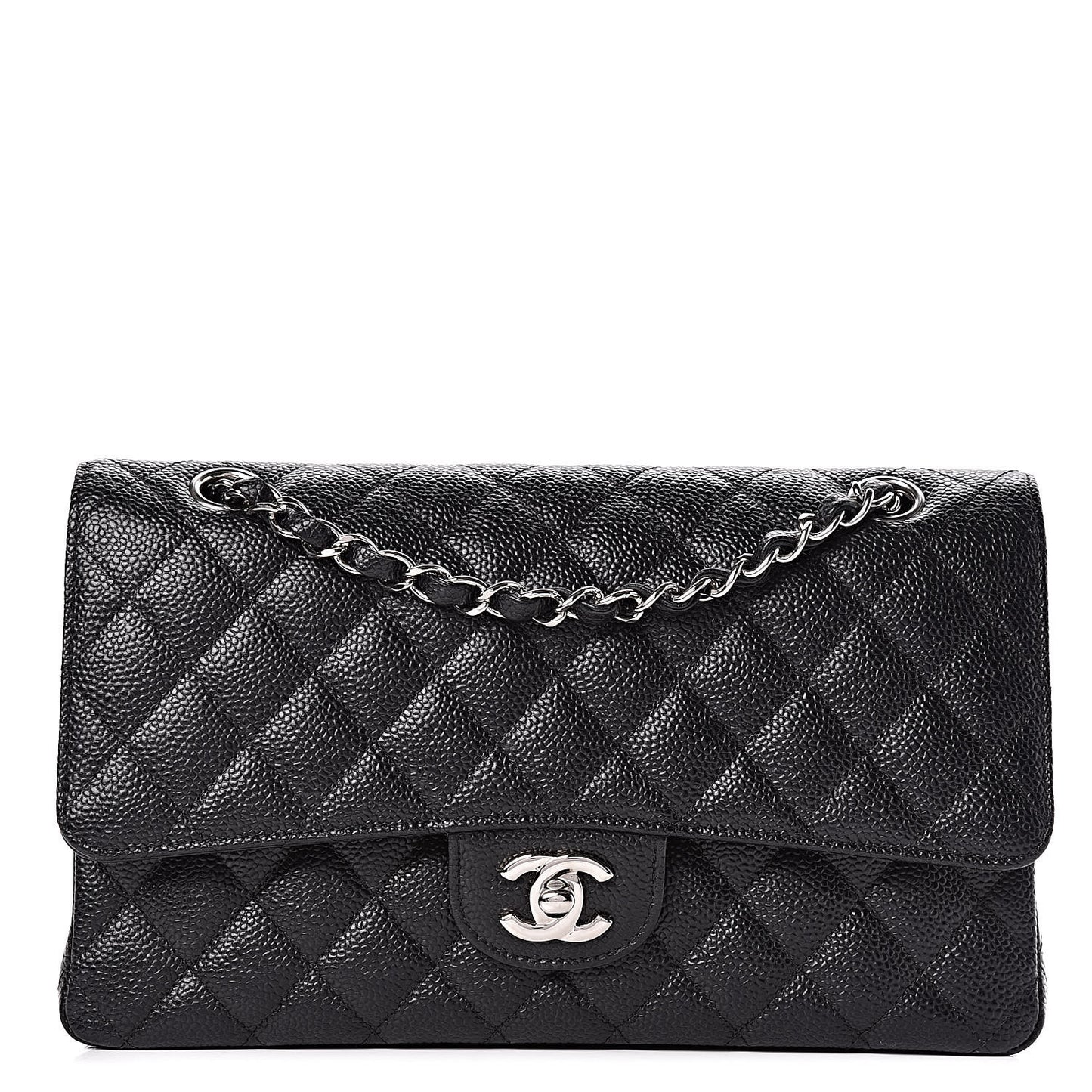 Caviar Quilted Medium Double Flap Black