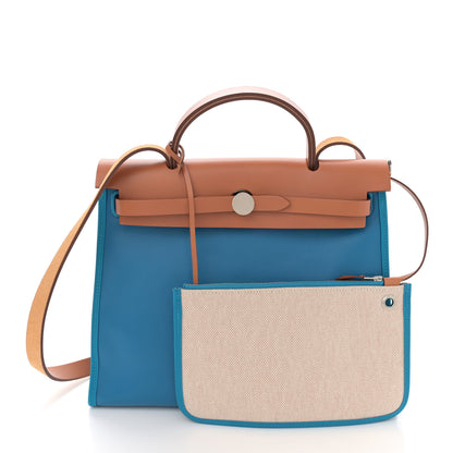 Hermes Toile H Berline Vache Hunter Herbag Zip 31 PM Bleu Zanzibar Natural 3 of 12