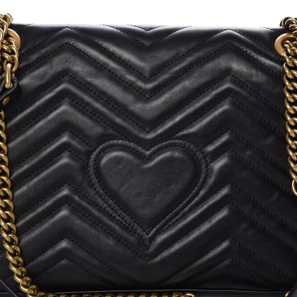 Gucci Calfskin Matelasse Medium GG Marmont Shoulder Bag Black 6 of 9