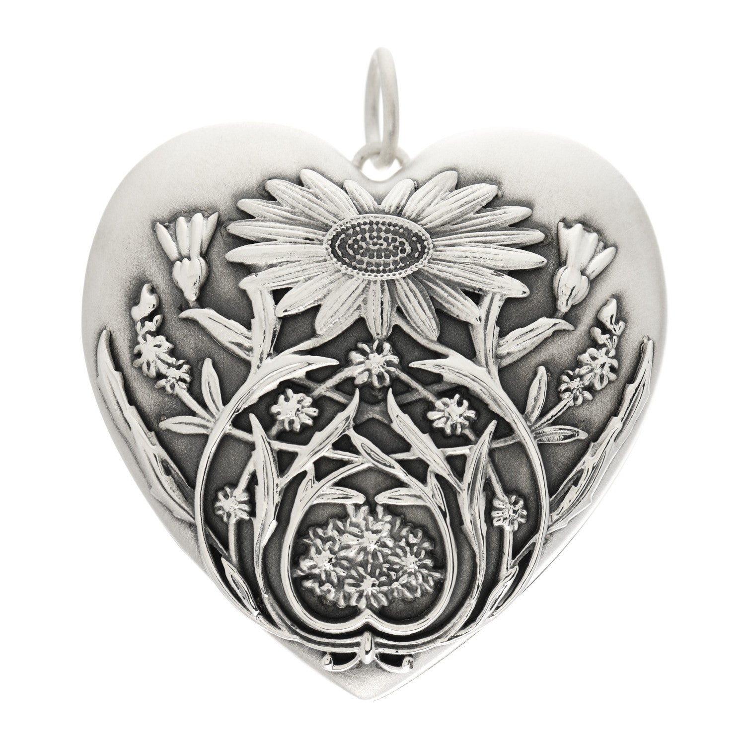 Tiffany Sterling Silver Large Ziegfeld Daisy Heart Locket Pendant 1 of 5
