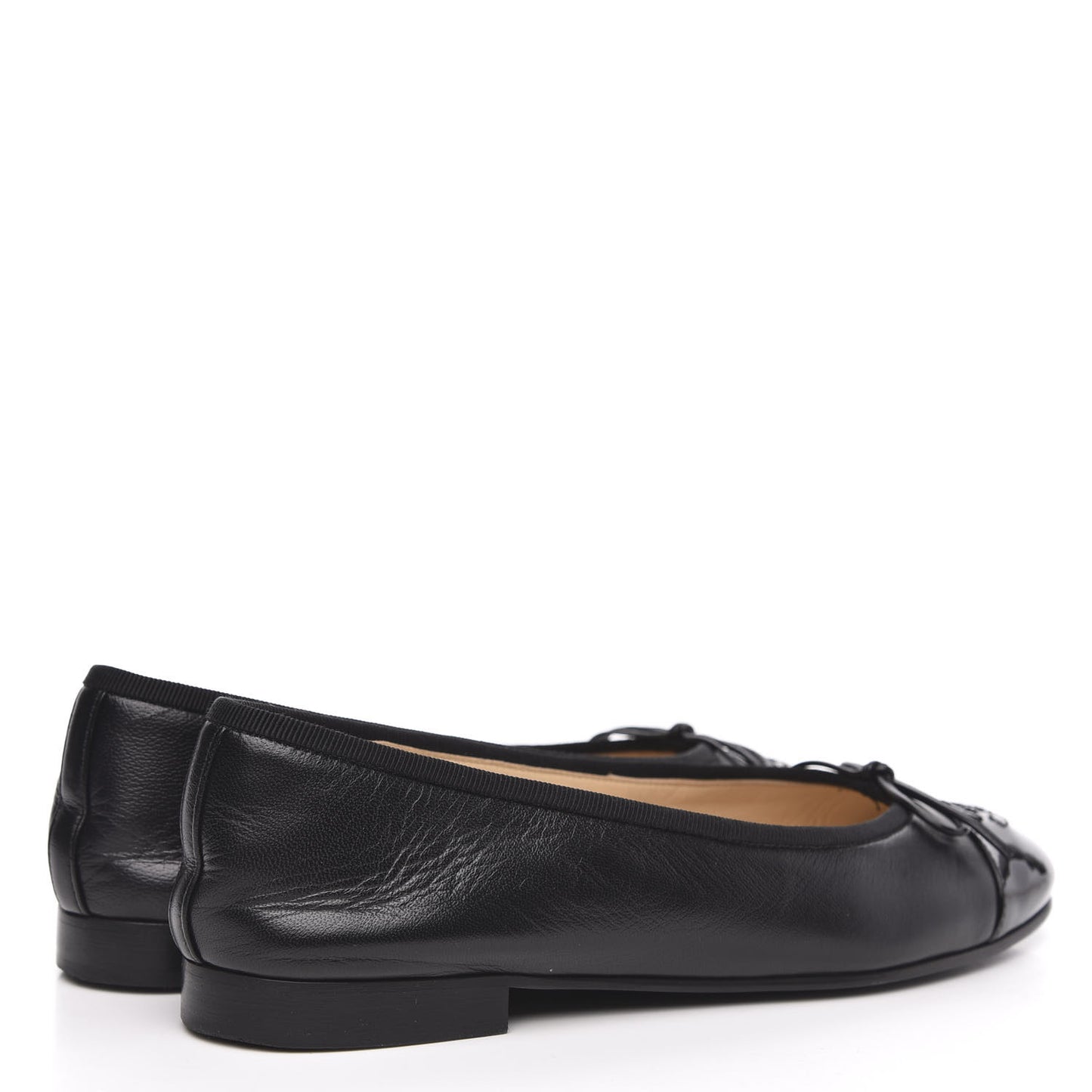 Lambskin Patent Cap Toe Ballerina Flats 36.5 Black
