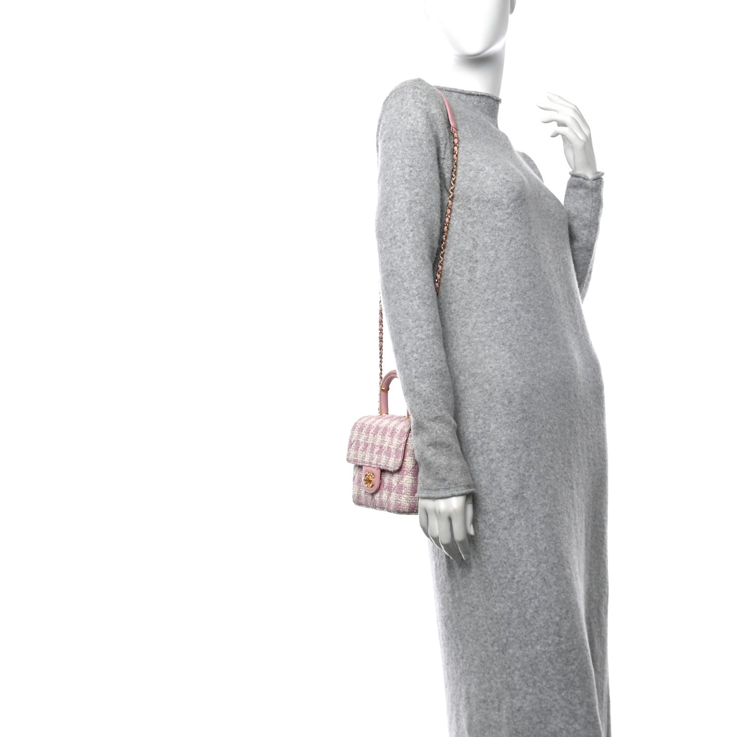 Chanel Tweed Handle Crush Top Handle Flap Bag Pink Ecru 1672287