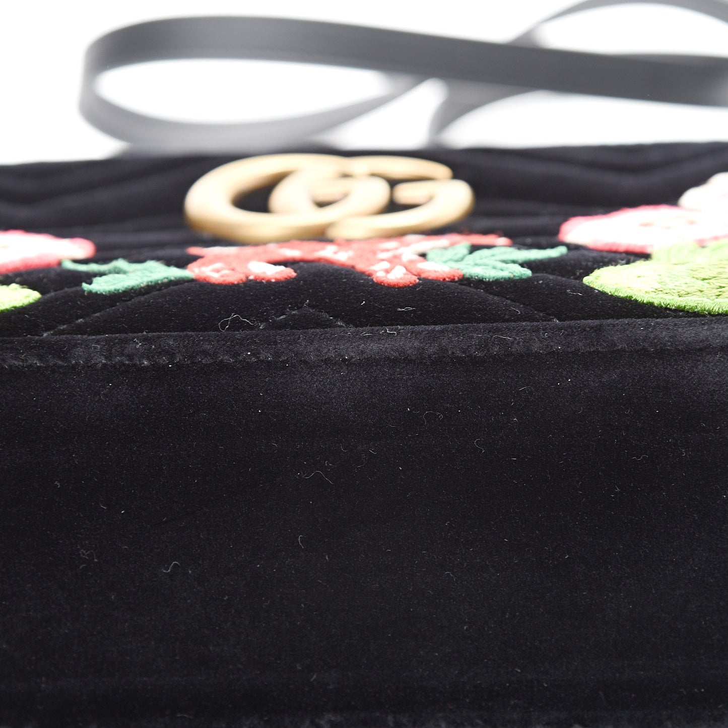Velvet Matelasse Deer Embroidered Small GG Marmont Chain Shoulder Bag Black