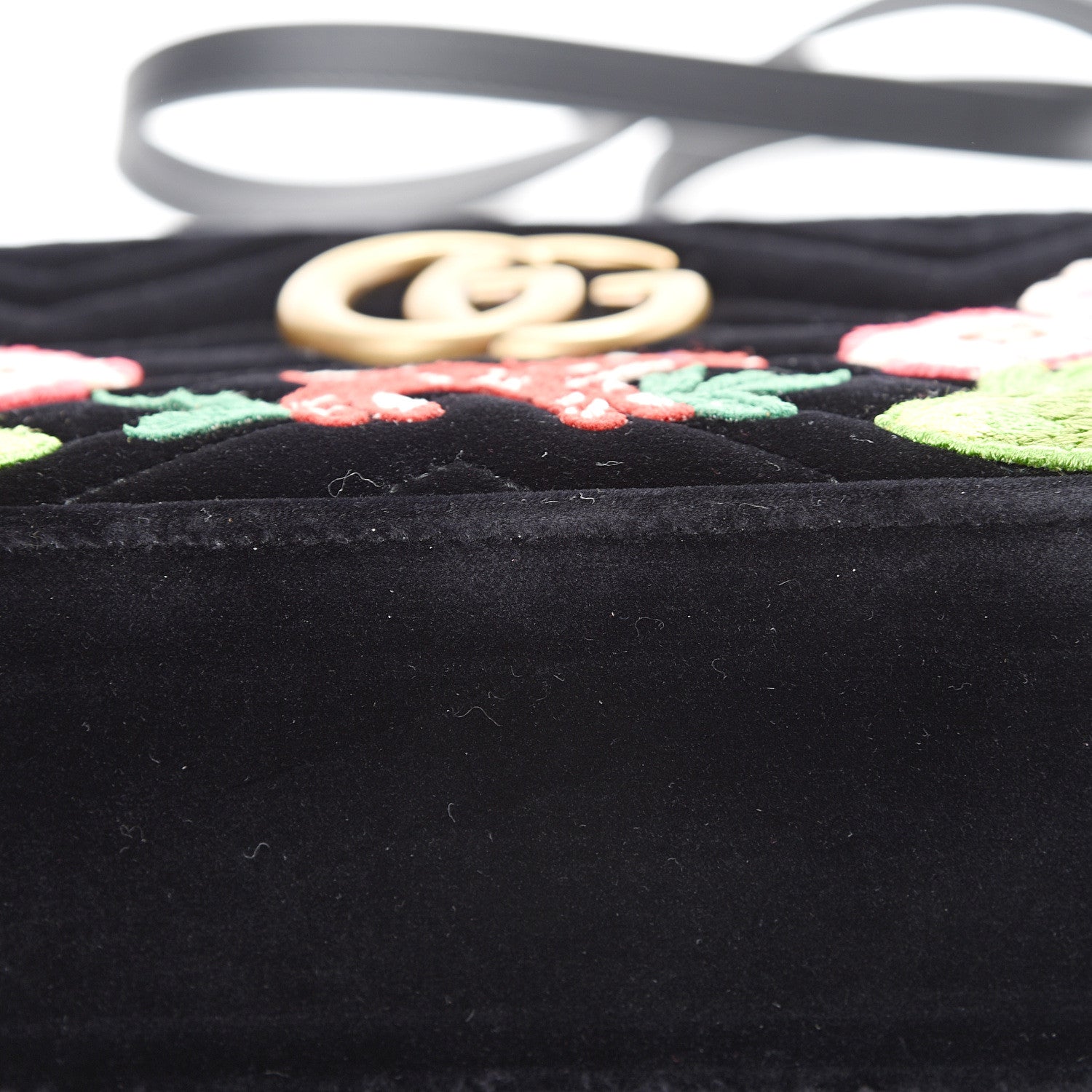 Gucci Velvet Matelasse Deer Embroidered Small GG Marmont Chain Shoulder Bag Black 10 of 10