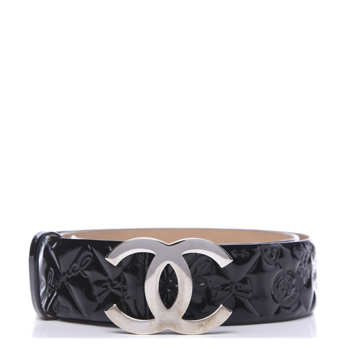 Patent Calfskin Quilted Lucky Symbols CC Belt 85 34 Black
