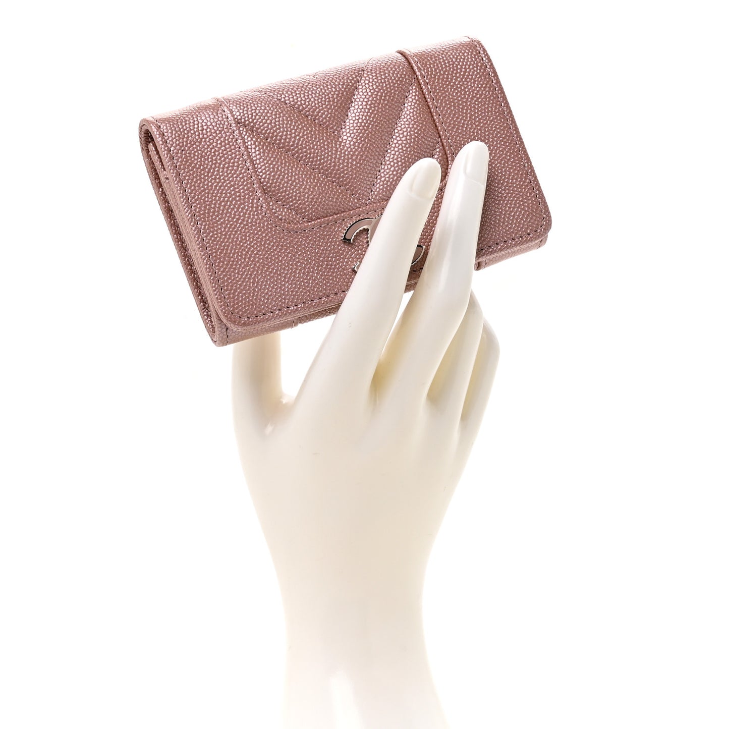 Metallic Caviar Chevron Quilted Vintage Mademoiselle Flap Card Holder Pink