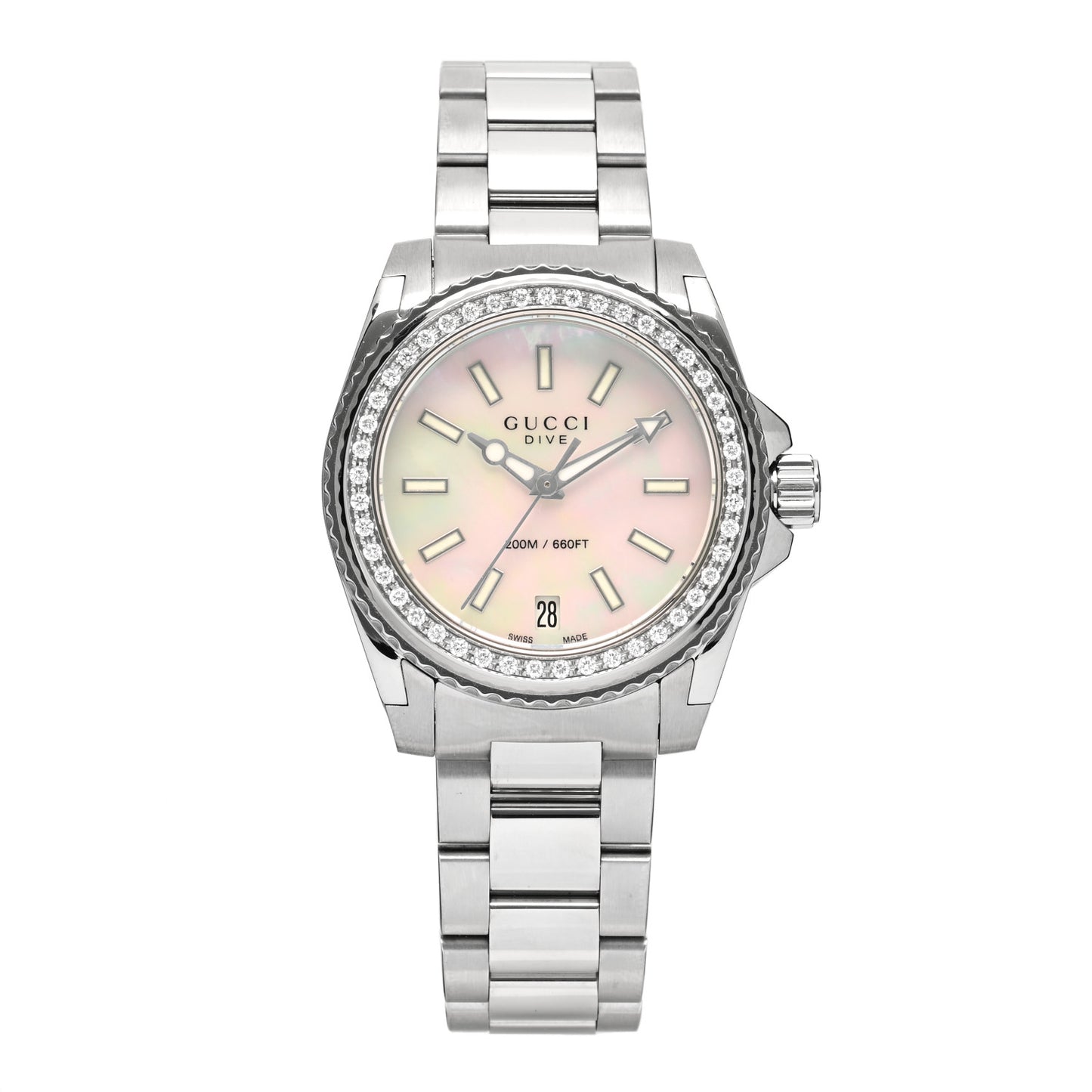 Stainless Steel Diamond Mother of Pearl 32mm Dive Quartz Watch