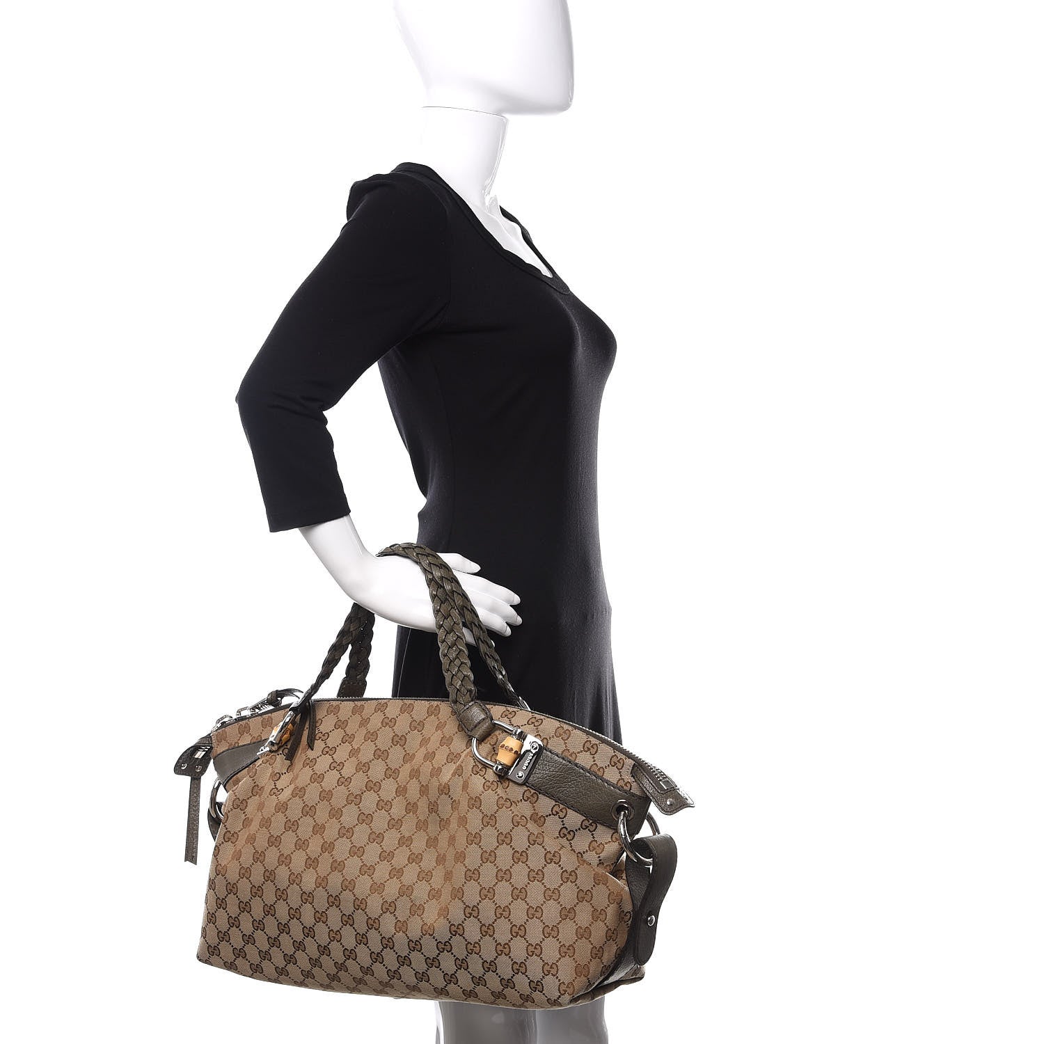 Gucci Monogram Bamboo Bar Medium Tote Olive 2 of 13