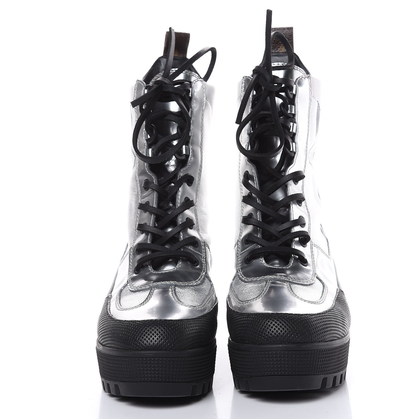 Patent Calfskin Spaceship Laureate Platform Desert Boots 37.5 Silver