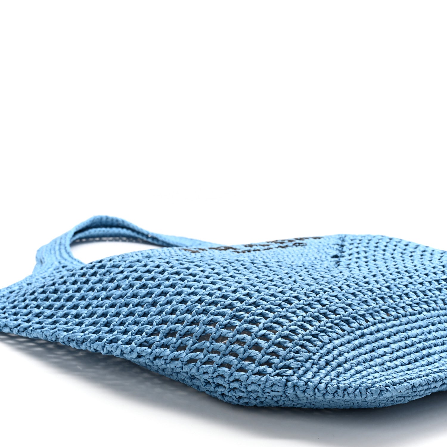 Prada Yarn Raffia Effect Crochet Logo Embroidered Shopping Tote Bag Celeste 9 of 10