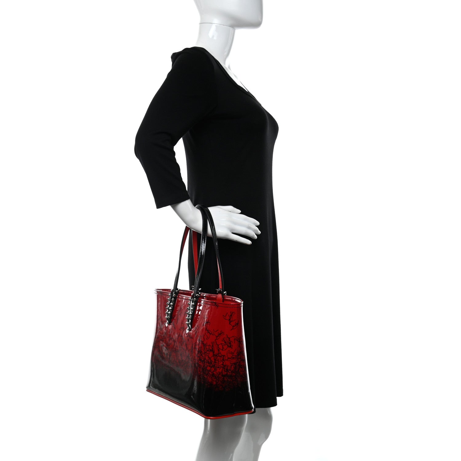 Christian Louboutin Patent Calfskin Spikes East West Cabata Tote Red Black 2 of 11