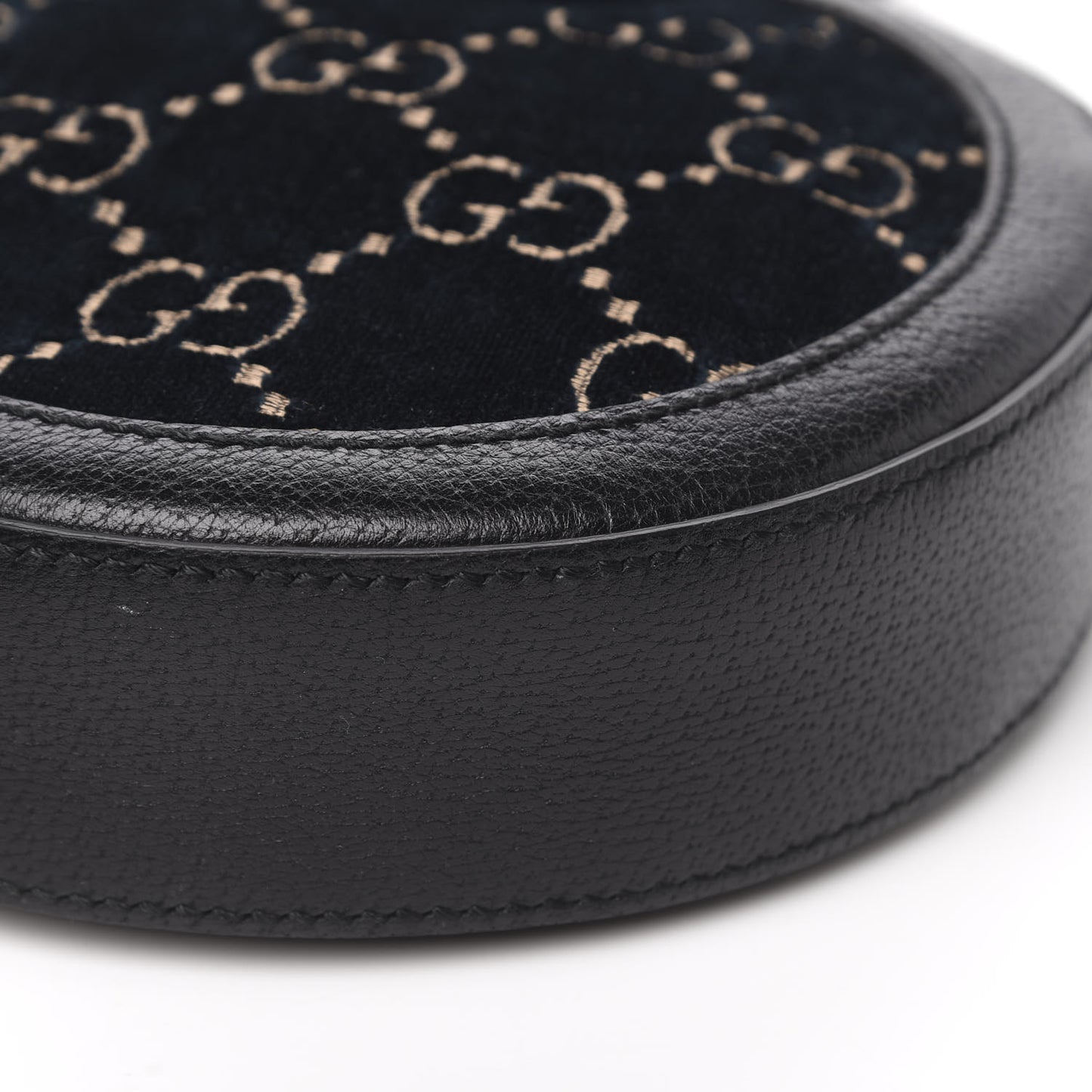 Velvet Calfskin GG Monogram Round Shoulder Bag Blue Beige