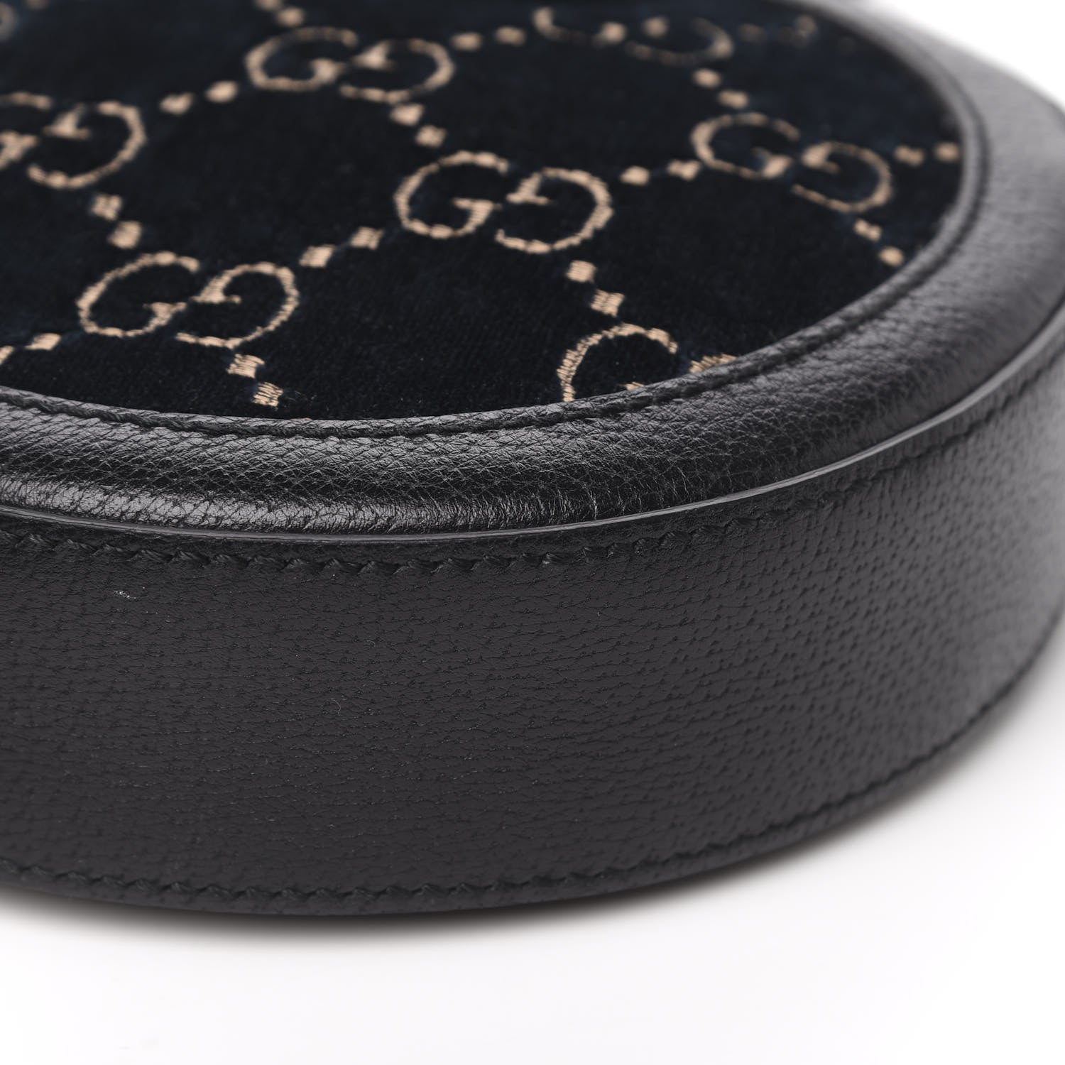 Gucci Velvet Calfskin GG Monogram Round Shoulder Bag Blue Beige 9 of 10