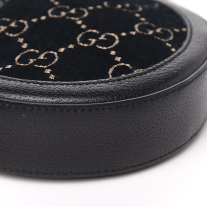 Gucci Velvet Calfskin GG Monogram Round Shoulder Bag Blue Beige 9 of 10
