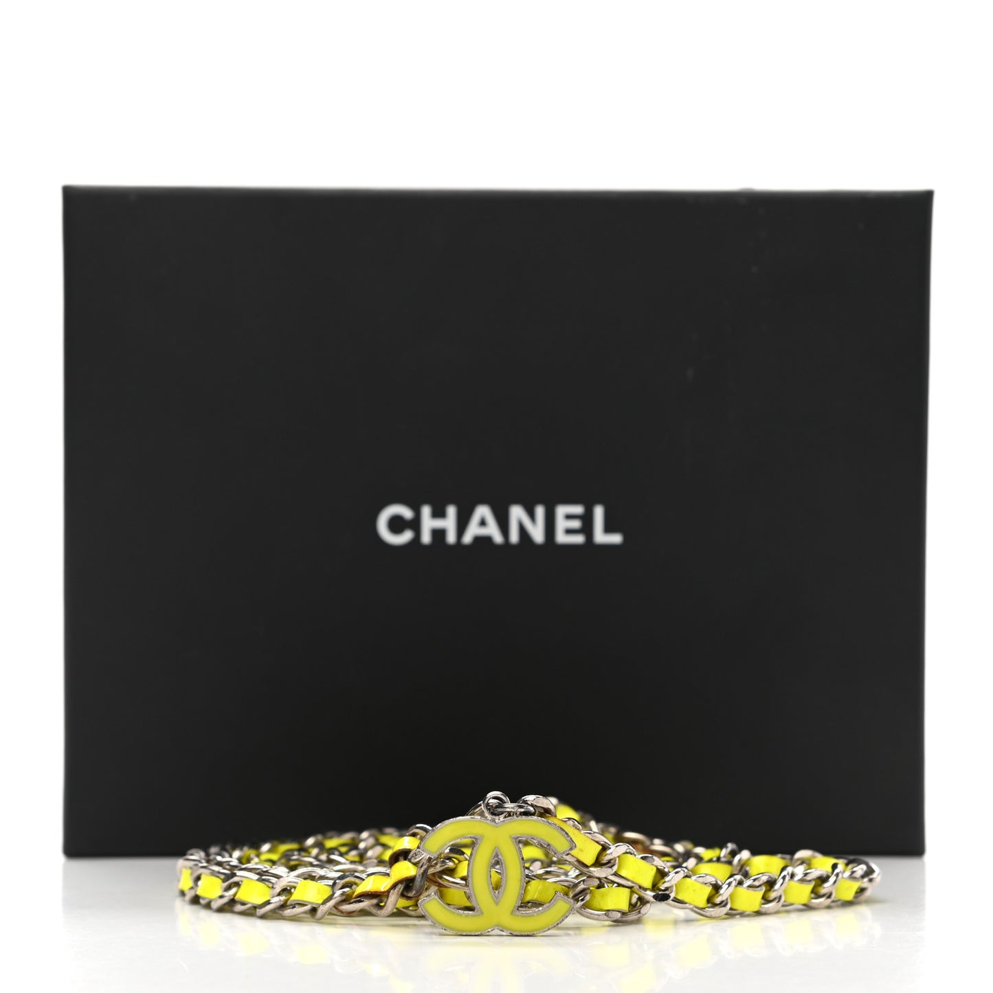 Lambskin Enamel CC Chain Belt Neon Yellow