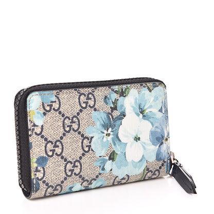 Gucci GG Supreme Monogram Blooms Zip Around Card Case Wallet Beige Blue Navy 3 of 7