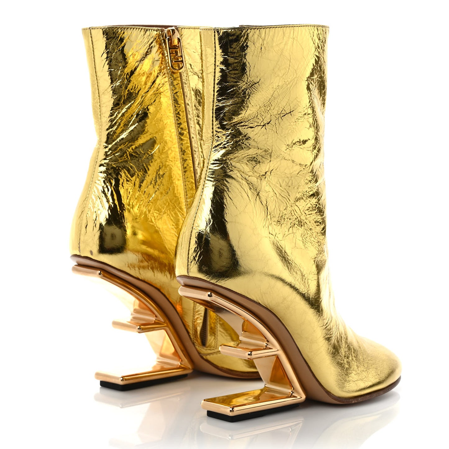 Laminated Craquele Nappa Fendi First 95mm Booties 37 Gold