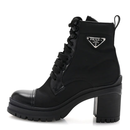 Prada Spazzolato Re-Nylon Metal Triangle Logo Lace Up 55mm Ankle Boots 35.5 Black 1 of 10