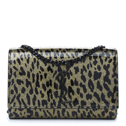 Saint Laurent Patent Glitter Leopard Small Classic Monogram Kate Chain Wallet Black Gold 1 of 8