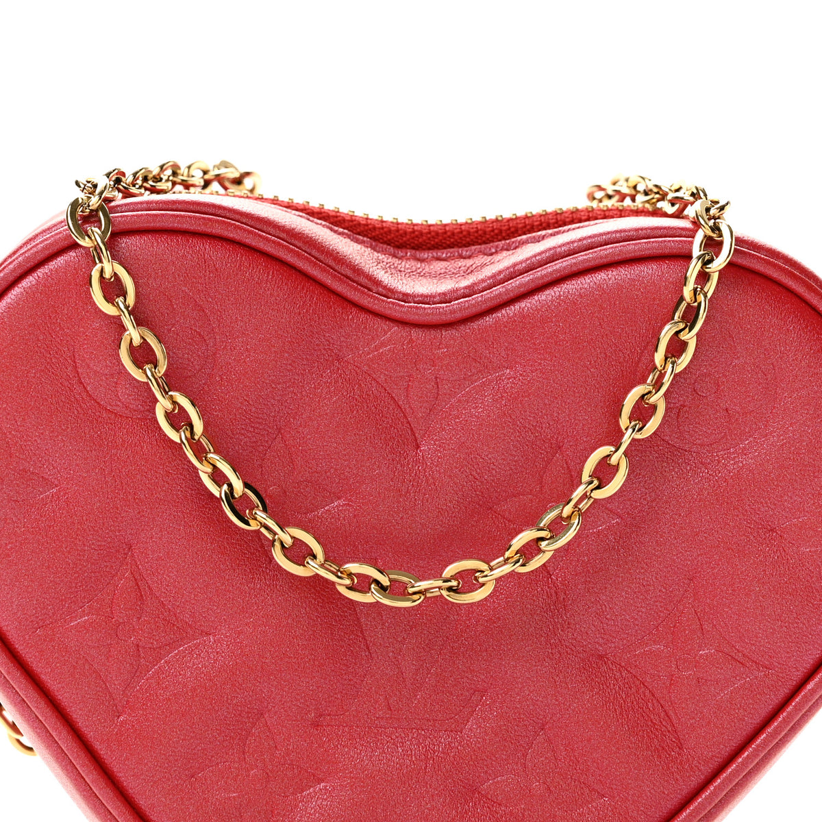 Lambskin Embossed Monogram Fall In Love Sac Coeur Heart Chain Bag Lipstick Red