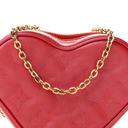 Louis Vuitton Lambskin Embossed Monogram Fall In Love Sac Coeur Heart Chain Bag Lipstick Red 7 of 10