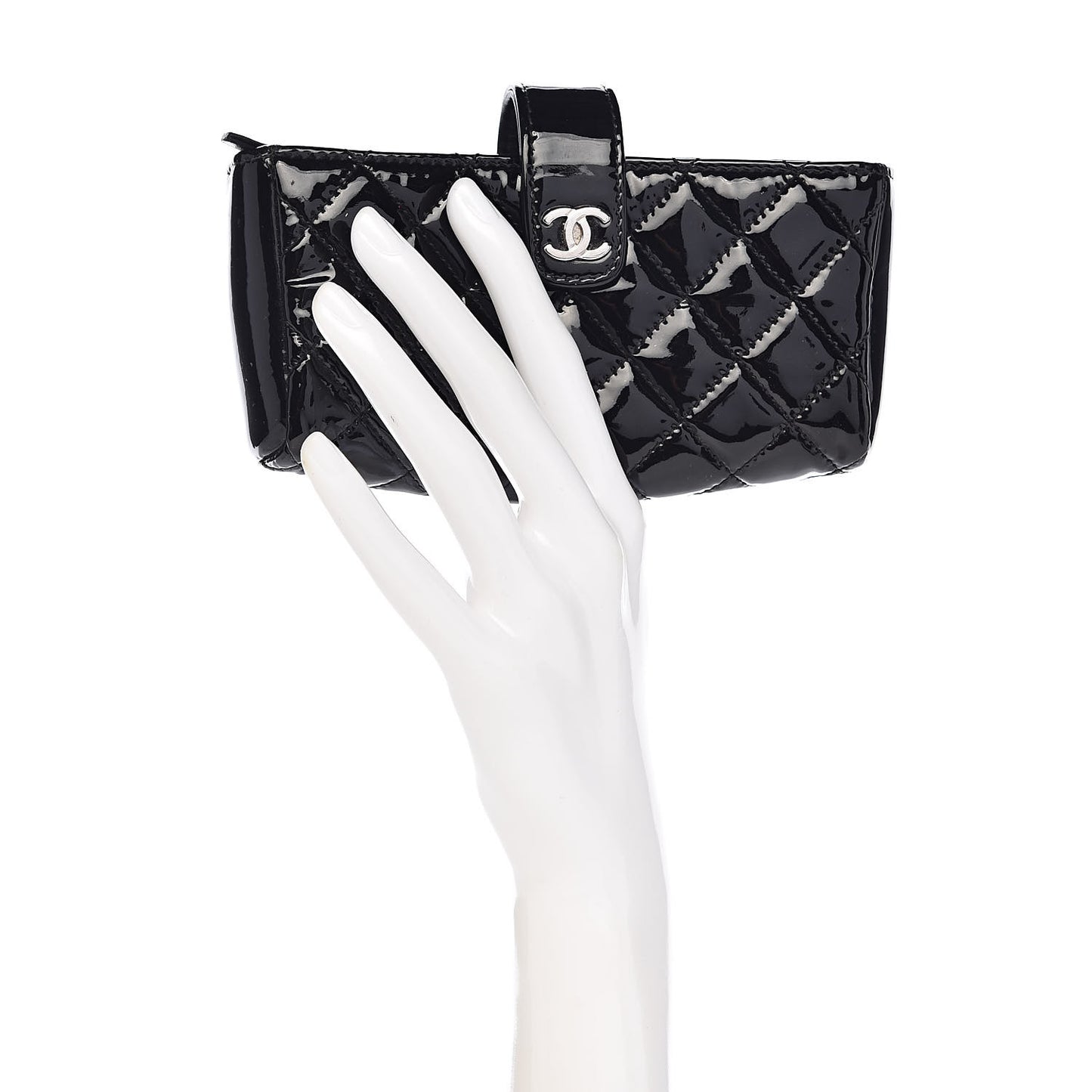 Patent Quilted Mini Phone Holder Clutch Black