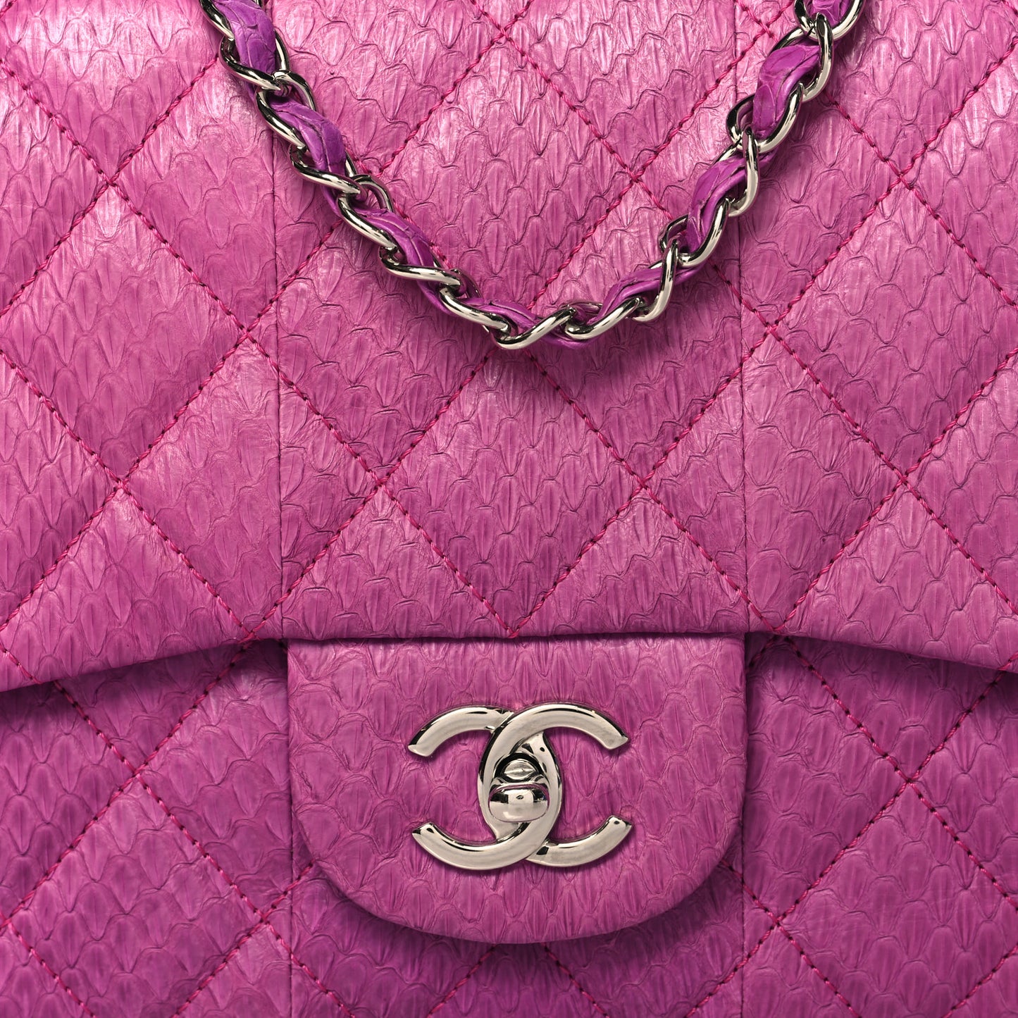Elaphe Snakeskin Quilted Jumbo Easy Carry Flap Purple