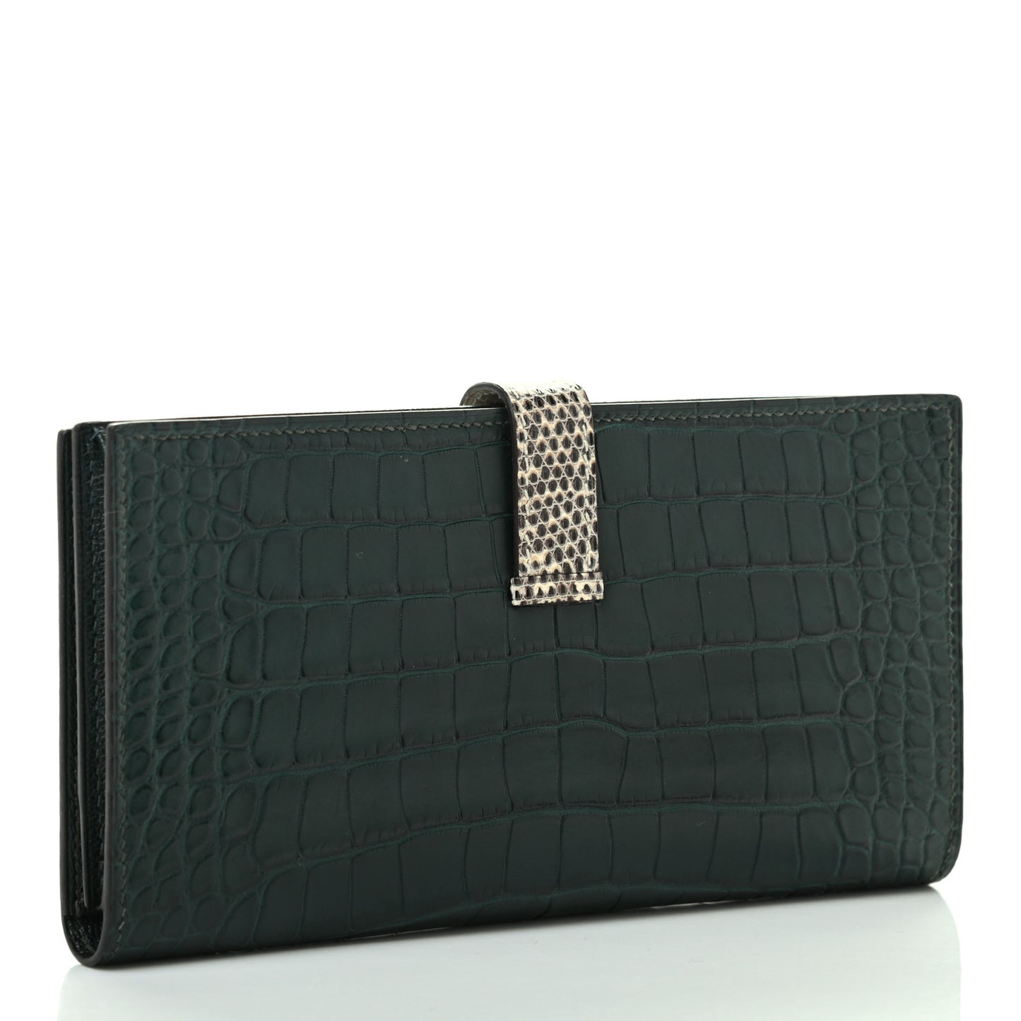 Matte Alligator Lizard Bearn Gusset Wallet Ombre Vert Fonce
