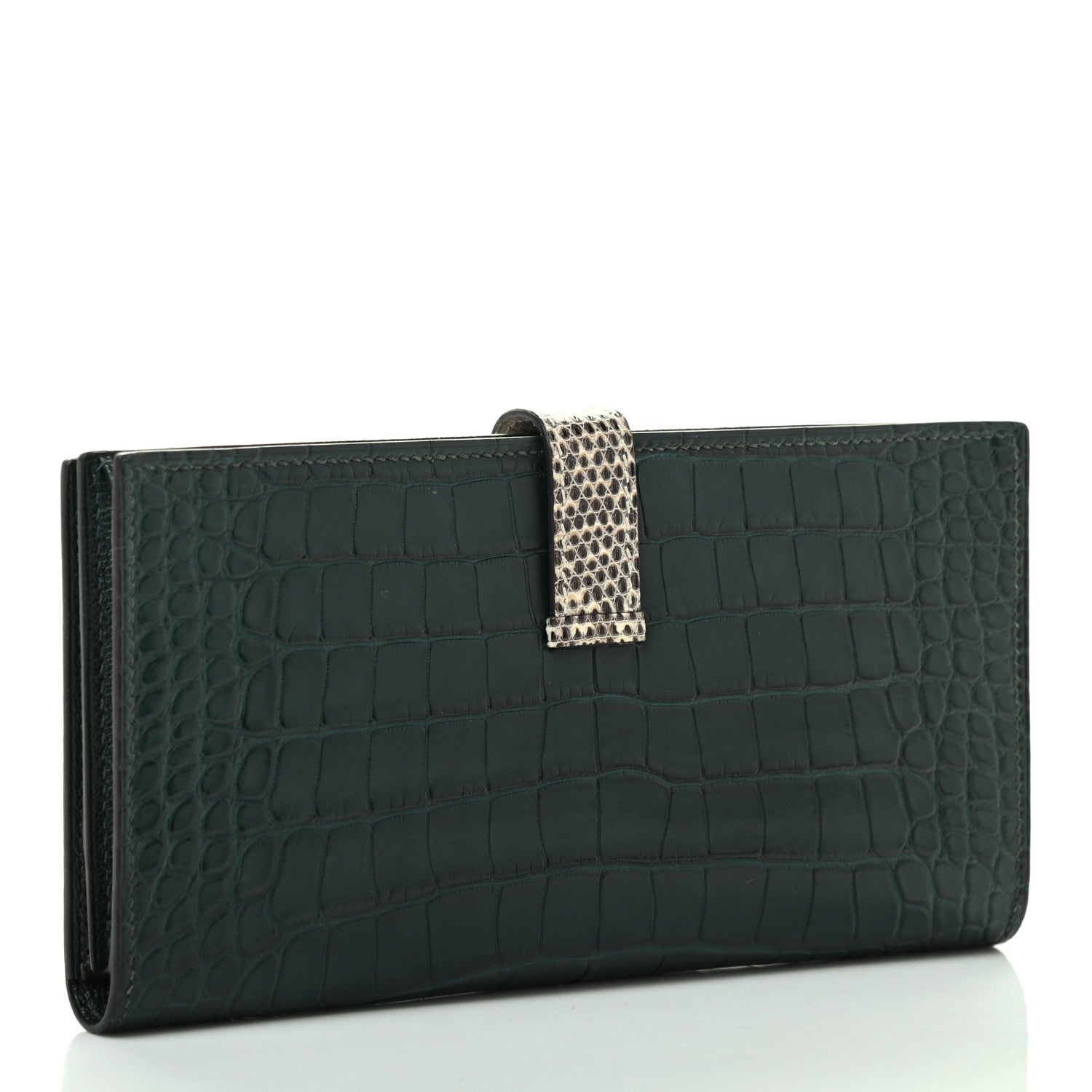 Hermes Matte Alligator Lizard Bearn Gusset Wallet Ombre Vert Fonce 3 of 7